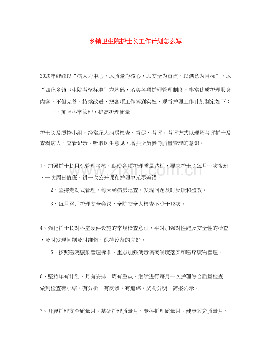 乡镇卫生院护士长工作计划怎么写.docx_第1页