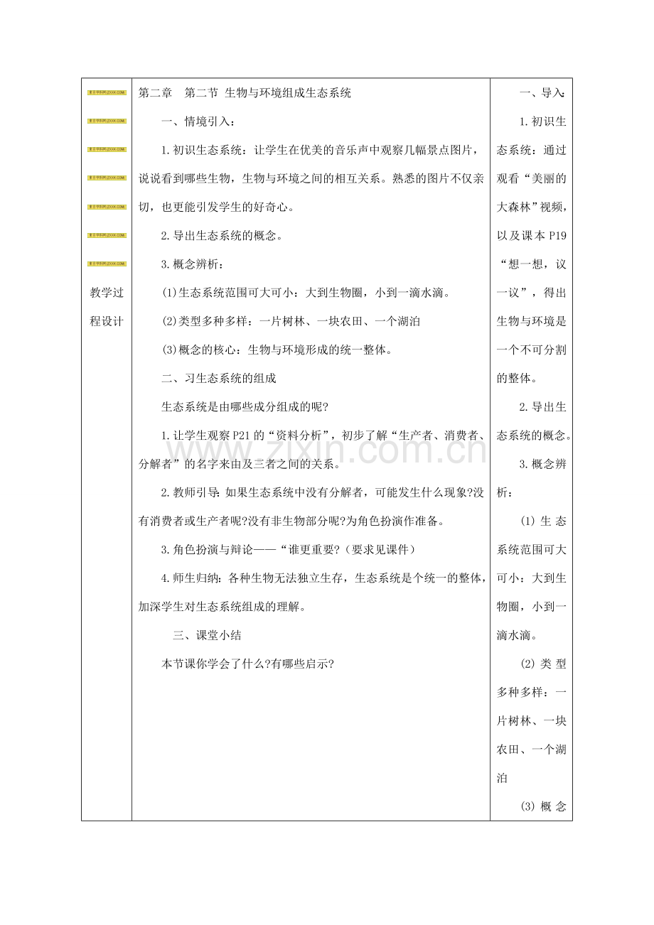 七年级生物上册 第一单元 第二章 第二节“生物与环境组成生态系统”（第1课时）教案 （新版）新人教版-（新版）新人教版初中七年级上册生物教案.doc_第3页