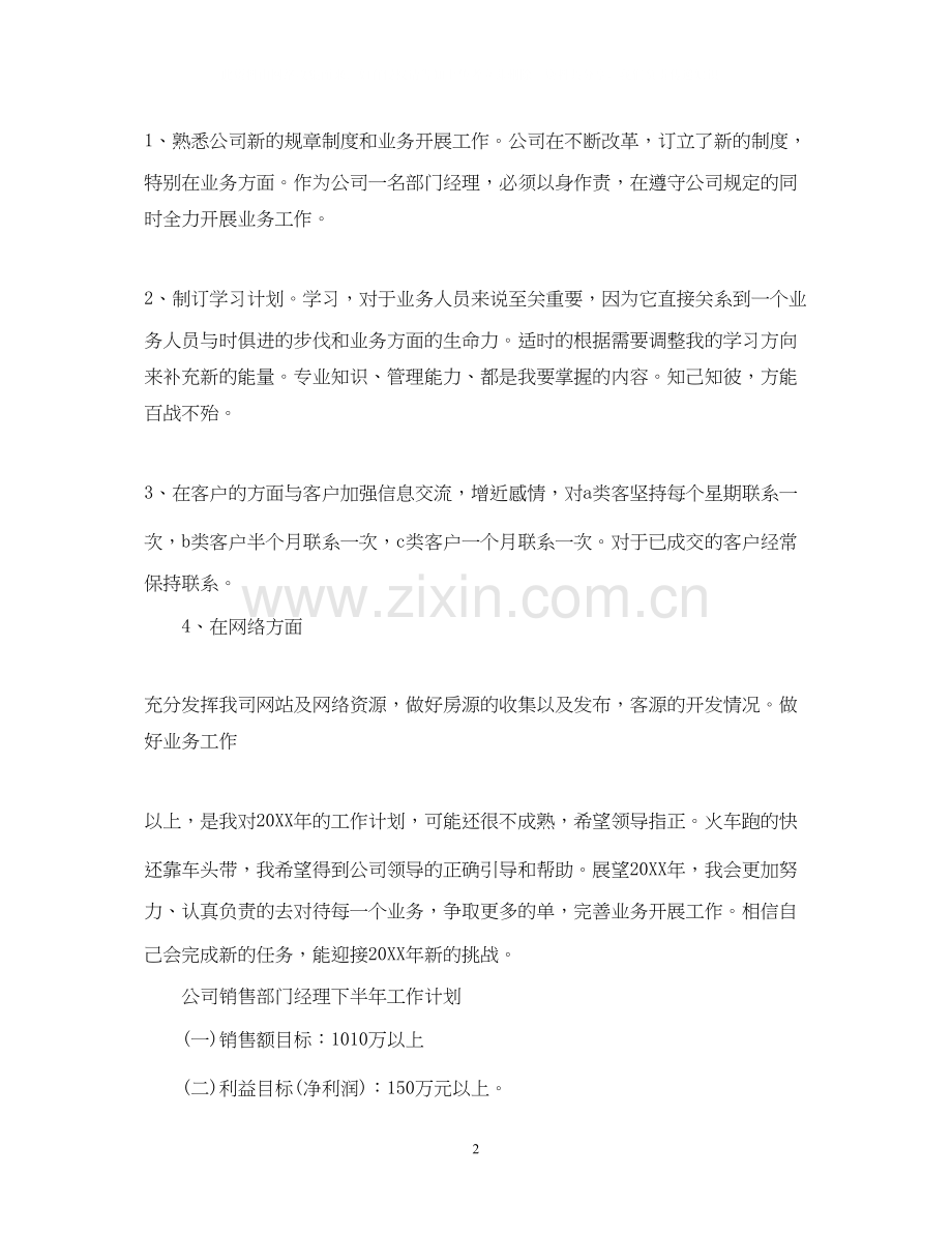 公司销售部门经理下半年工作计划.docx_第2页