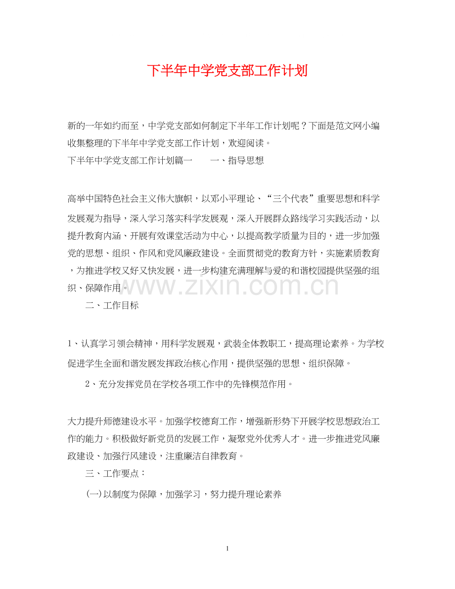 下半年党支部工作计划.docx_第1页