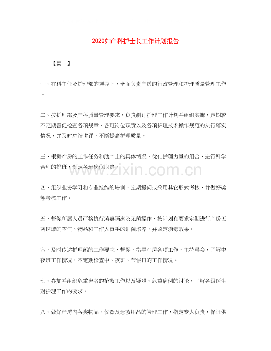 妇产科护士长工作计划报告.docx_第1页