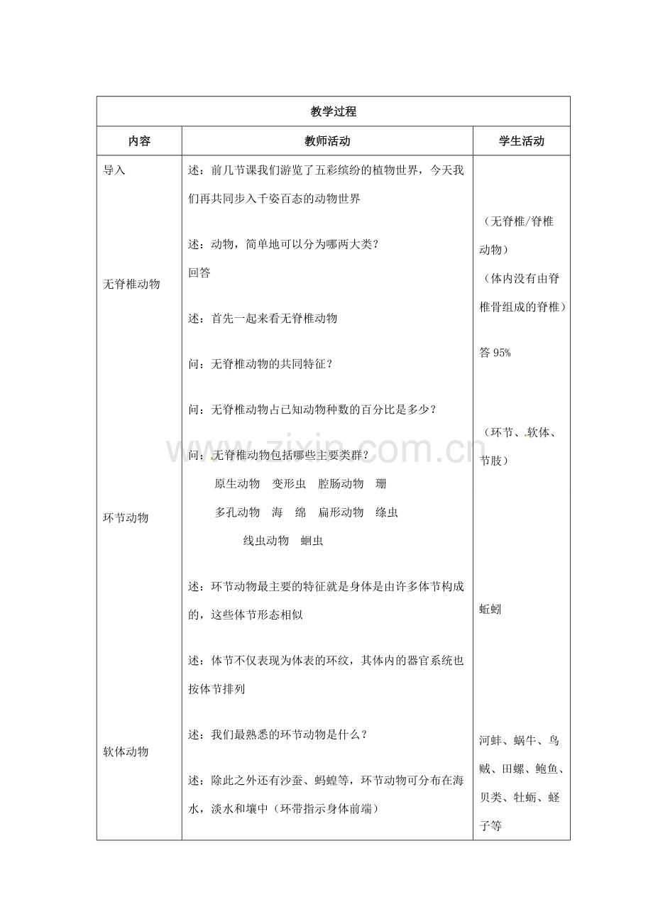 江苏省东台市唐洋镇中学八年级生物上册《22.3 千姿百态的动物世界》教案 苏教版.doc_第3页