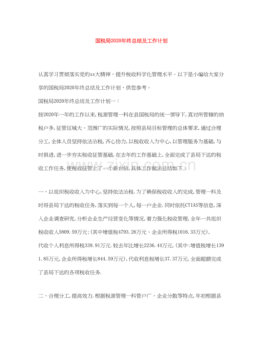 国税局年终总结及工作计划.docx_第1页