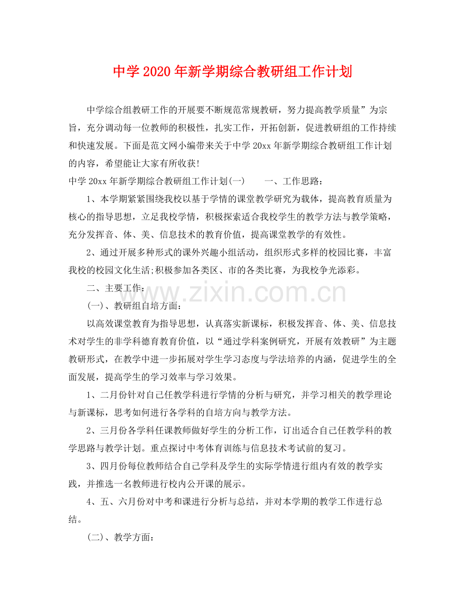 2020年新学期综合教研组工作计划.docx_第1页