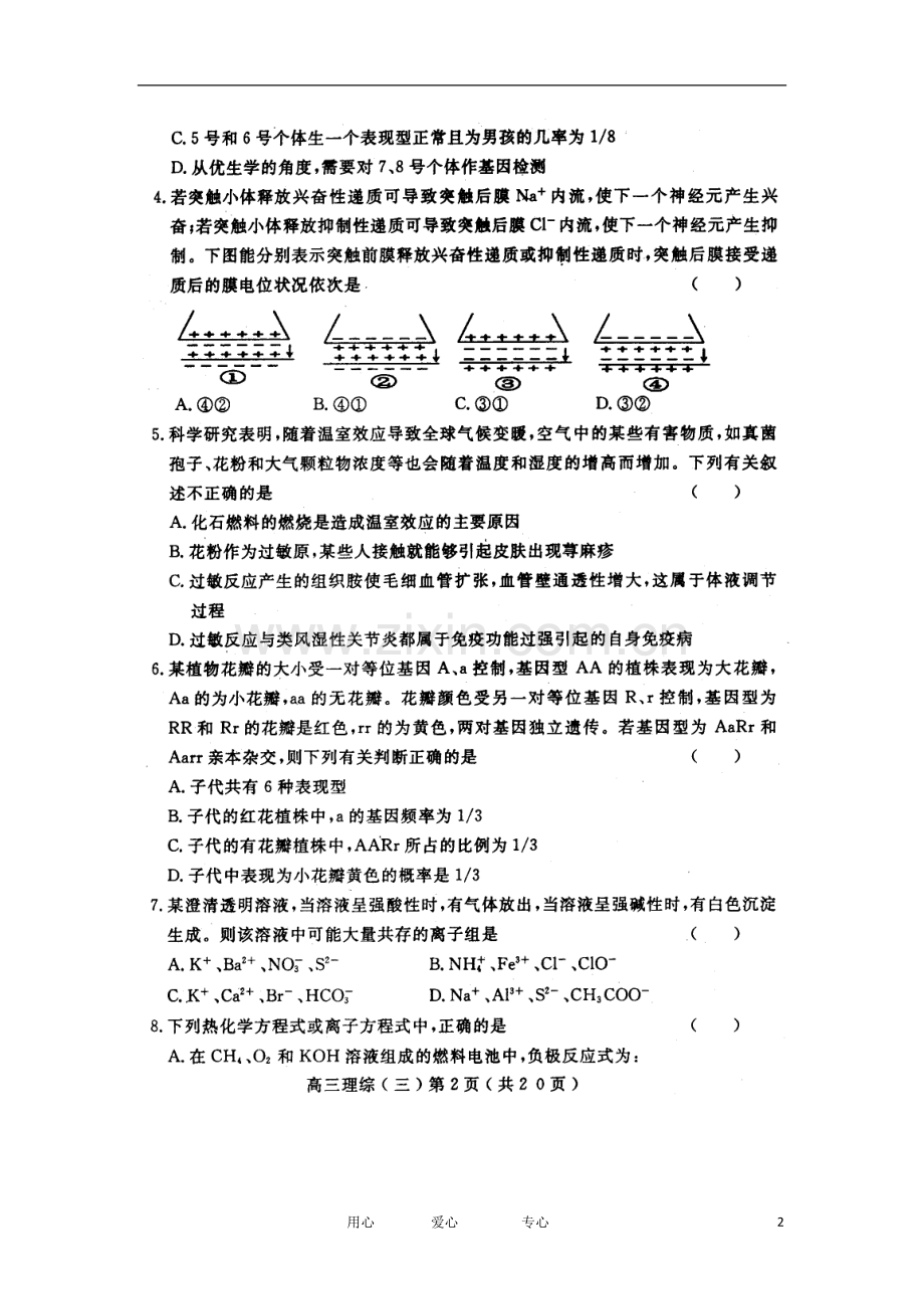 河南省洛阳市2012届高三理综考前综合练习(三)(扫描版).doc_第2页