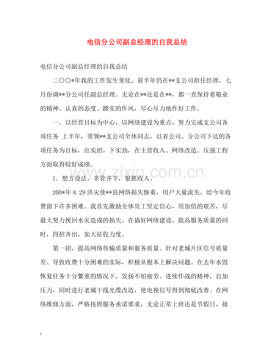 电信分公司副总经理的自我总结.docx_第1页