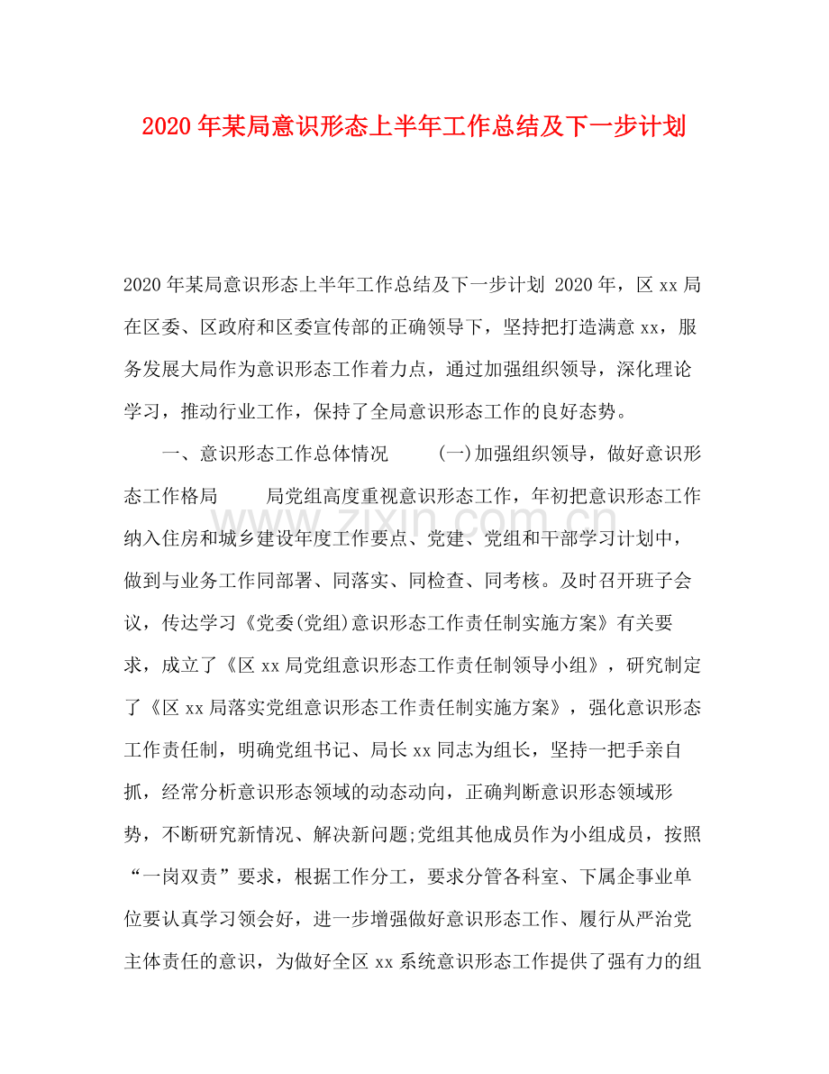 2020年某局意识形态上半年工作总结及下一步计划.docx_第1页