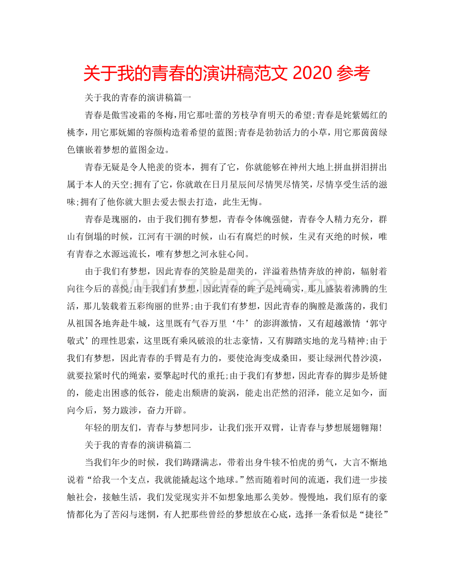 关于我的青春的演讲稿范文2024参考.doc_第1页