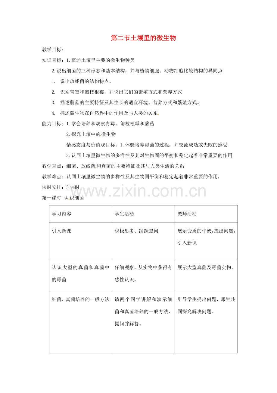 七年级生物下册 12.2《土壤里的微生物》教案 苏科版.doc_第1页