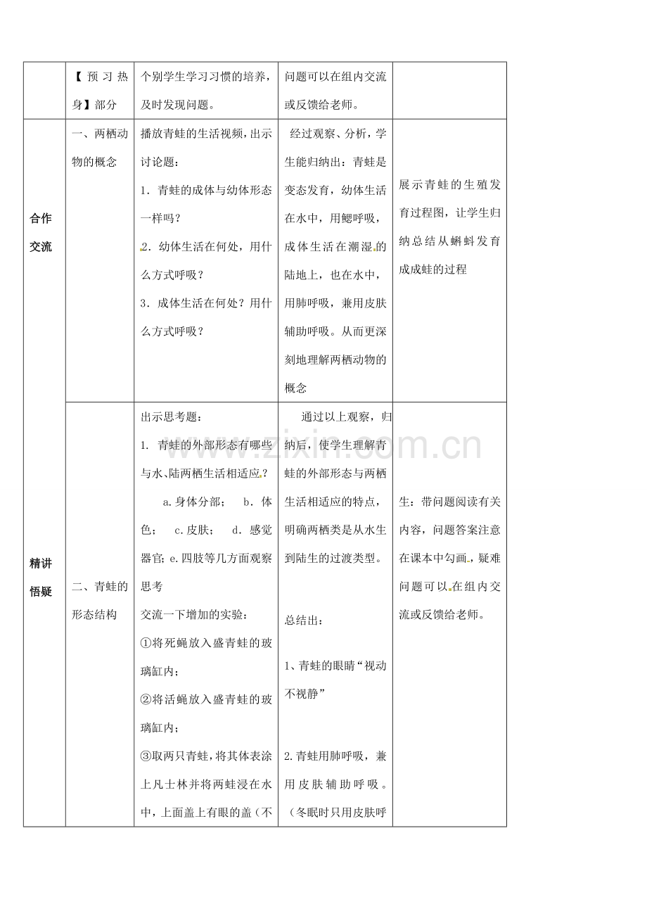 山东省宁阳县第二十五中学八年级生物上册《第五单元 第一章 第五节 两栖动物和爬行动物（第一课时）》教案 （新版）新人教版.doc_第2页