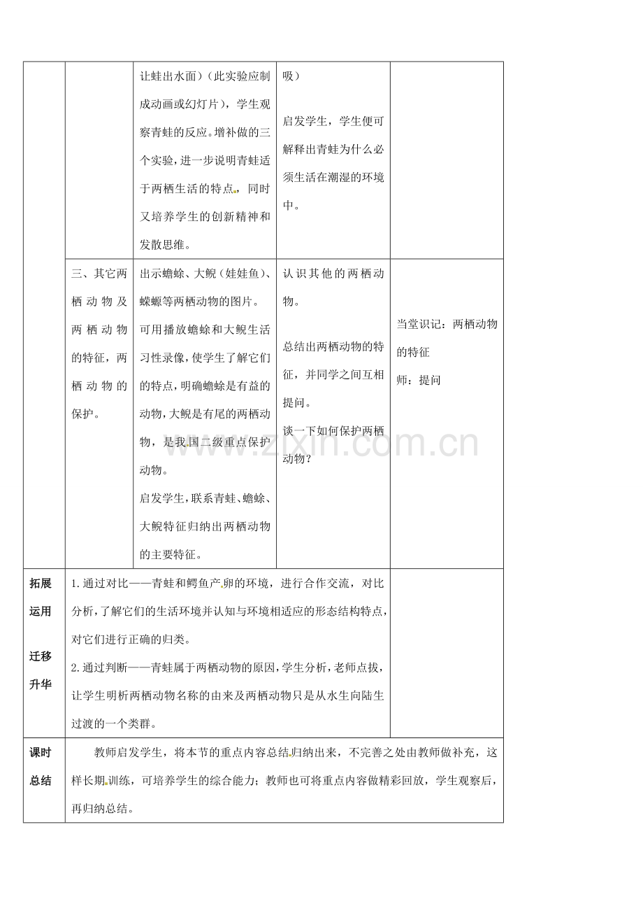 山东省宁阳县第二十五中学八年级生物上册《第五单元 第一章 第五节 两栖动物和爬行动物（第一课时）》教案 （新版）新人教版.doc_第3页