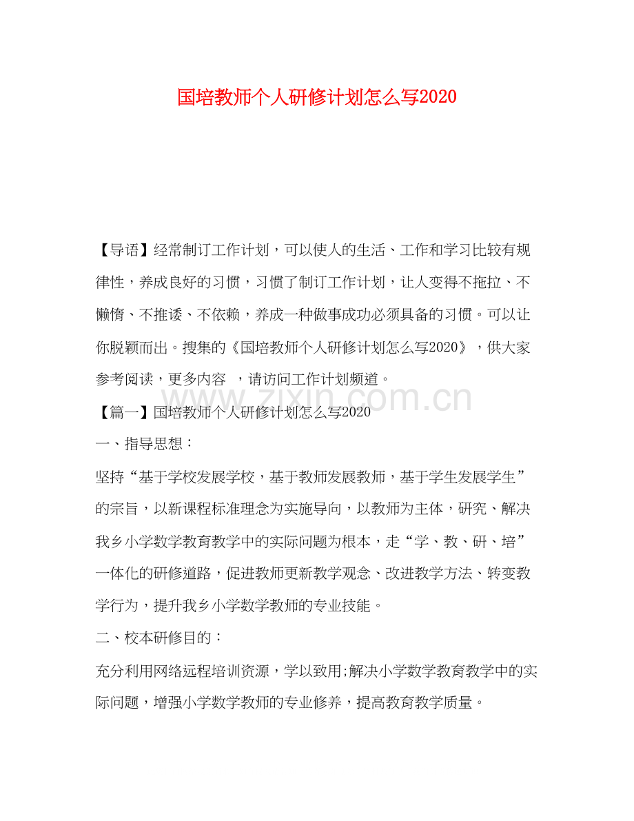 国培教师个人研修计划怎么写.docx_第1页