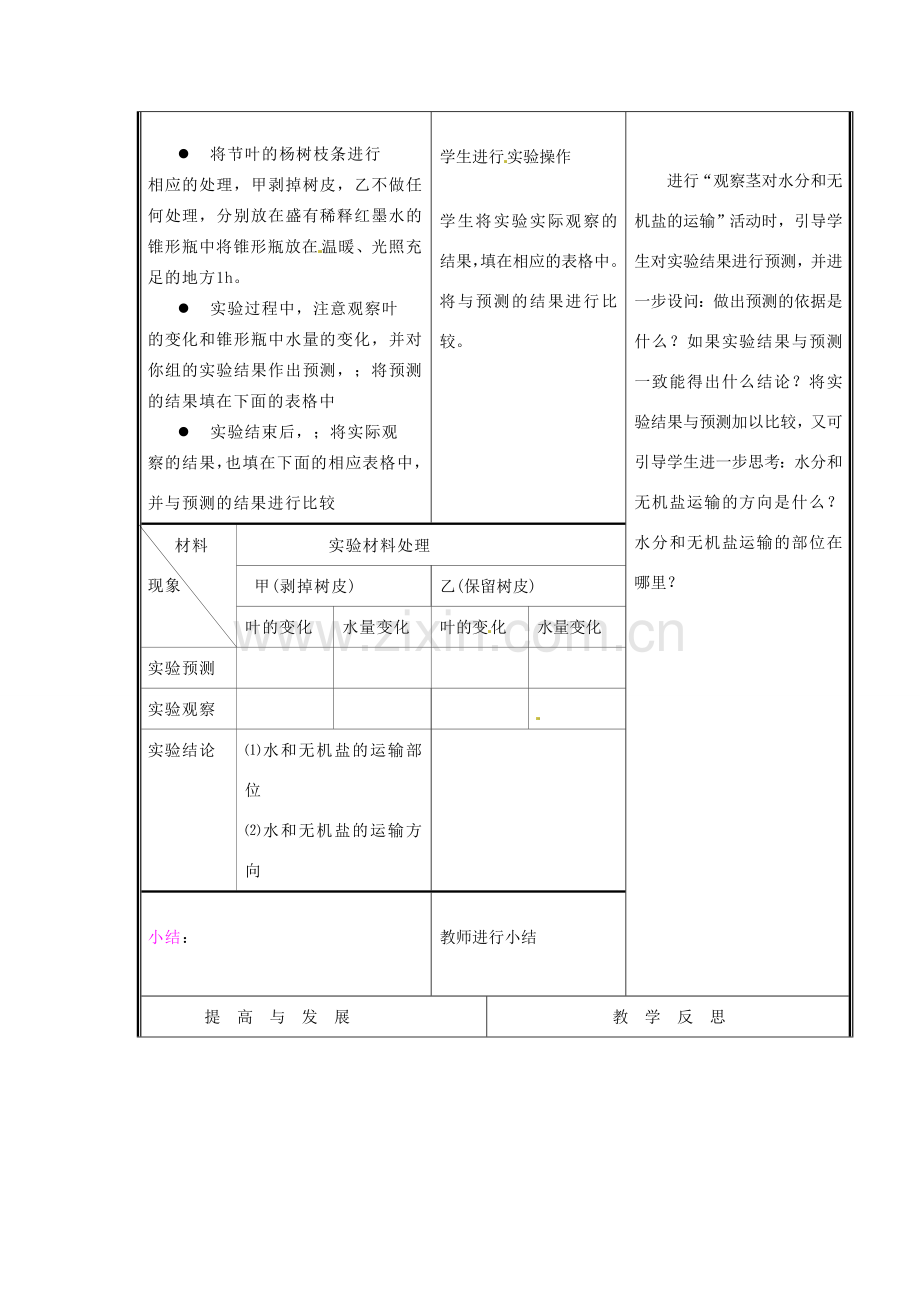 七年级生物上册 第三单元《生物圈中的绿色植物》第5章 绿色开花植物的生活方式 5.5 运输作用（一）教案 （新版）北师大版.doc_第3页