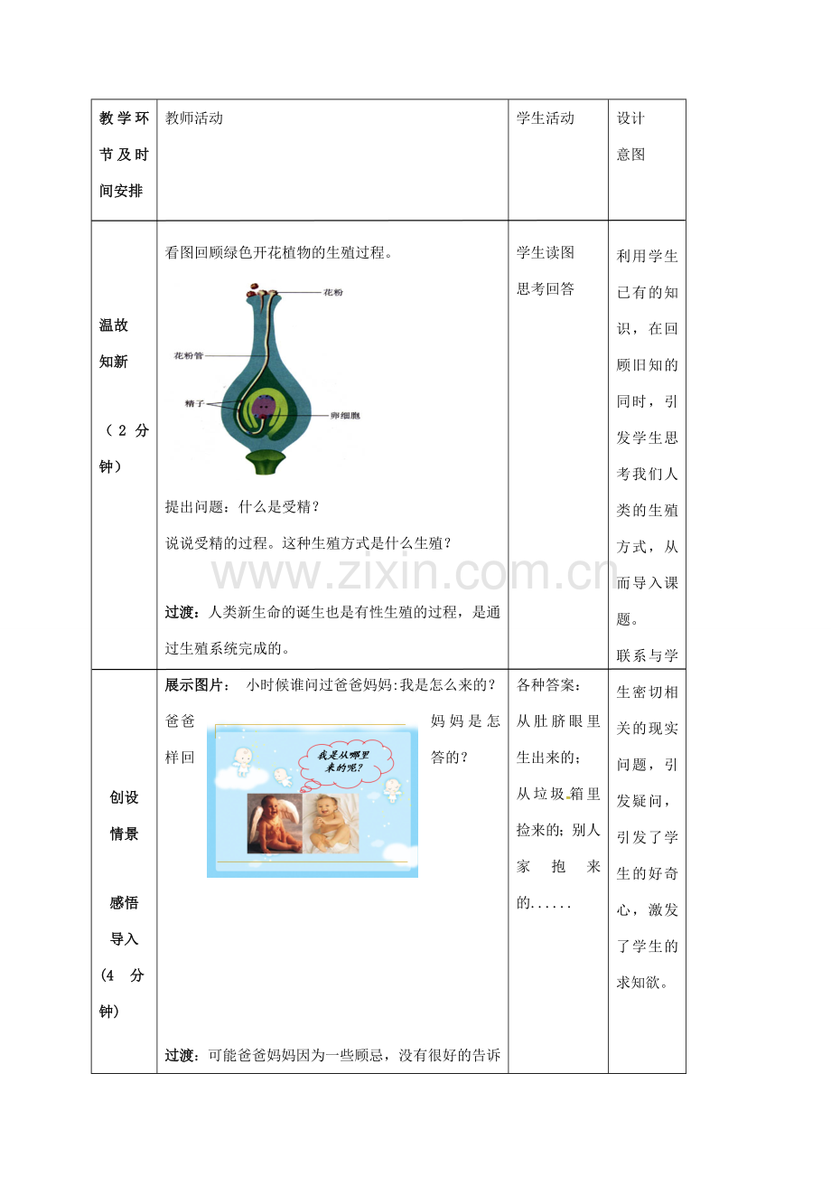 八年级生物上册 4.3.1 婴儿的诞生教案1 （新版）济南版-（新版）济南版初中八年级上册生物教案.doc_第2页