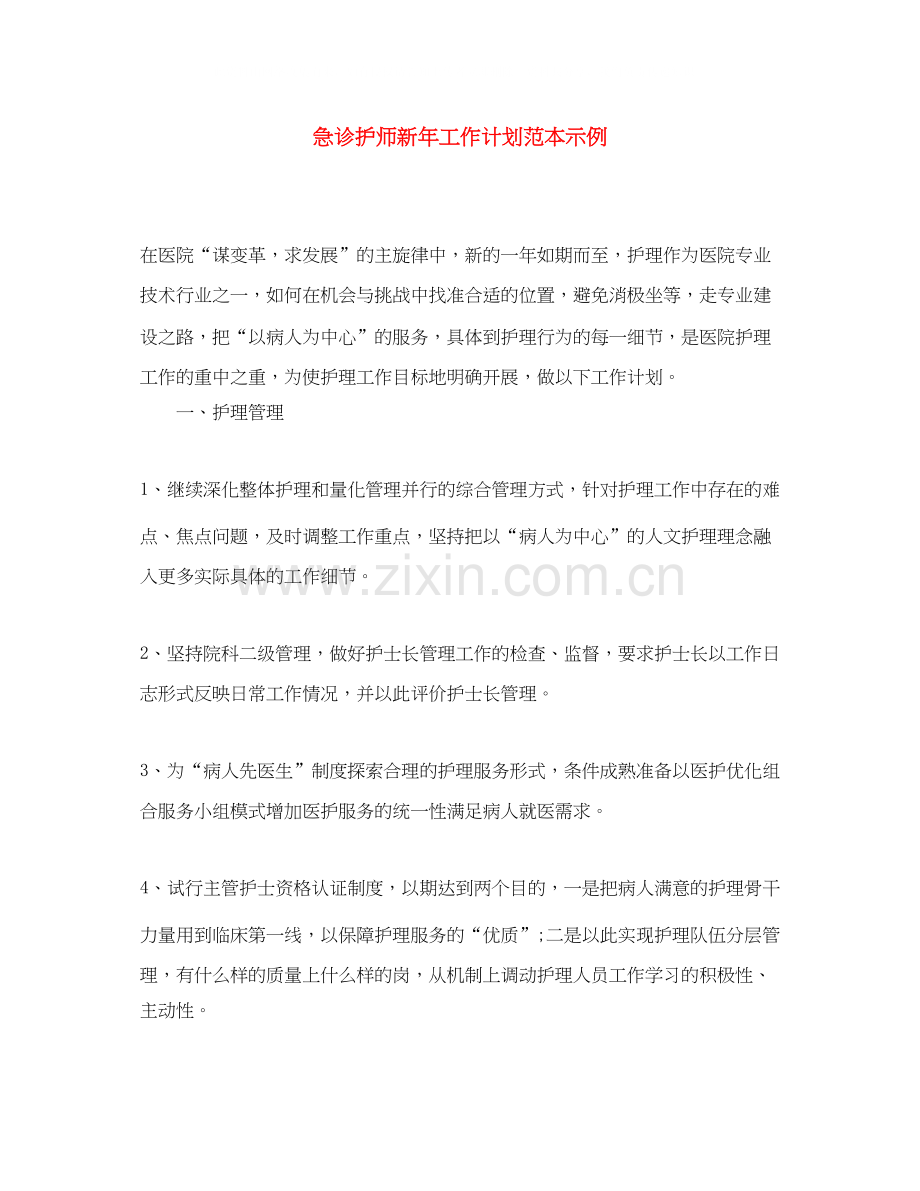 急诊护师新年工作计划范本示例.docx_第1页