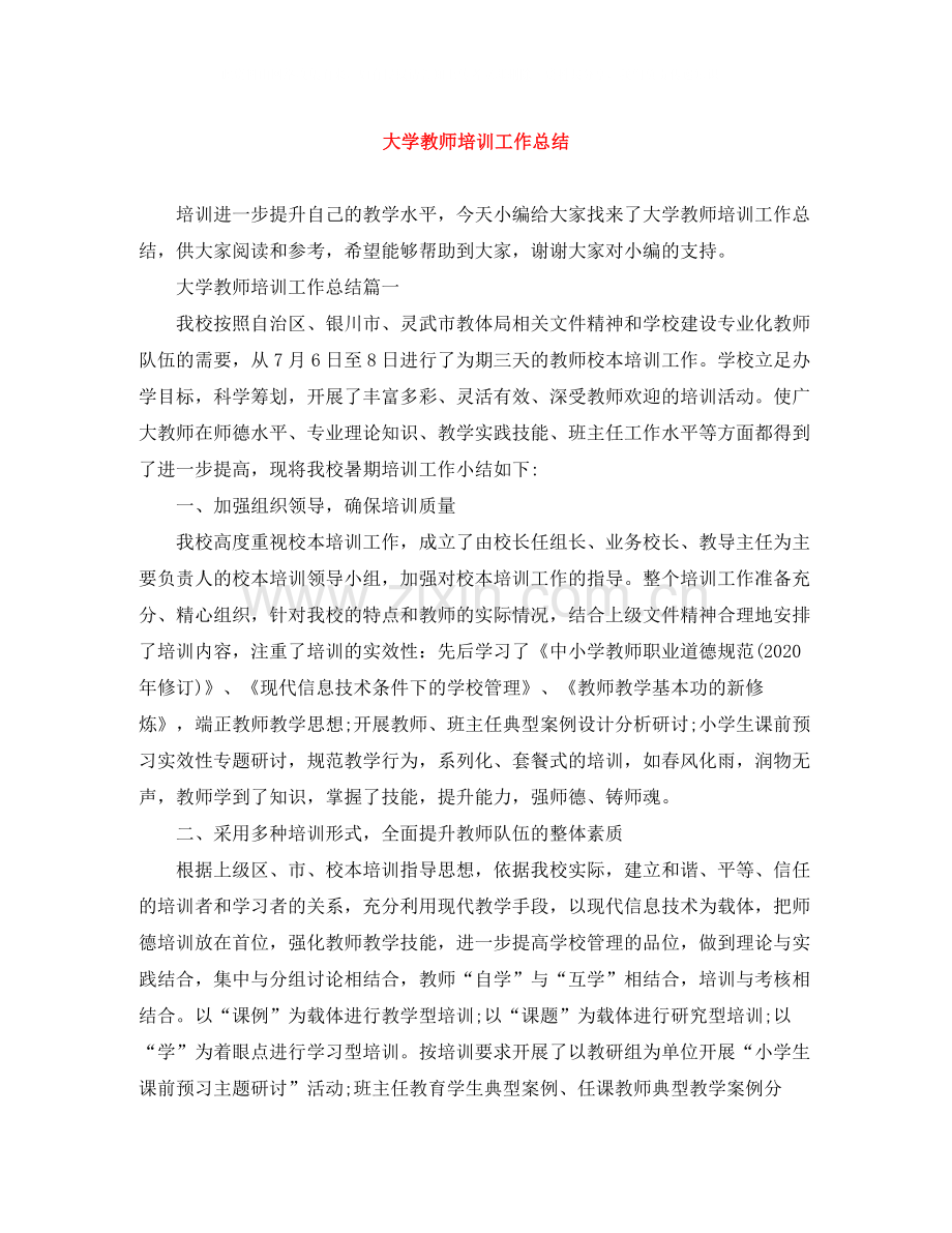 大学教师培训工作总结.docx_第1页