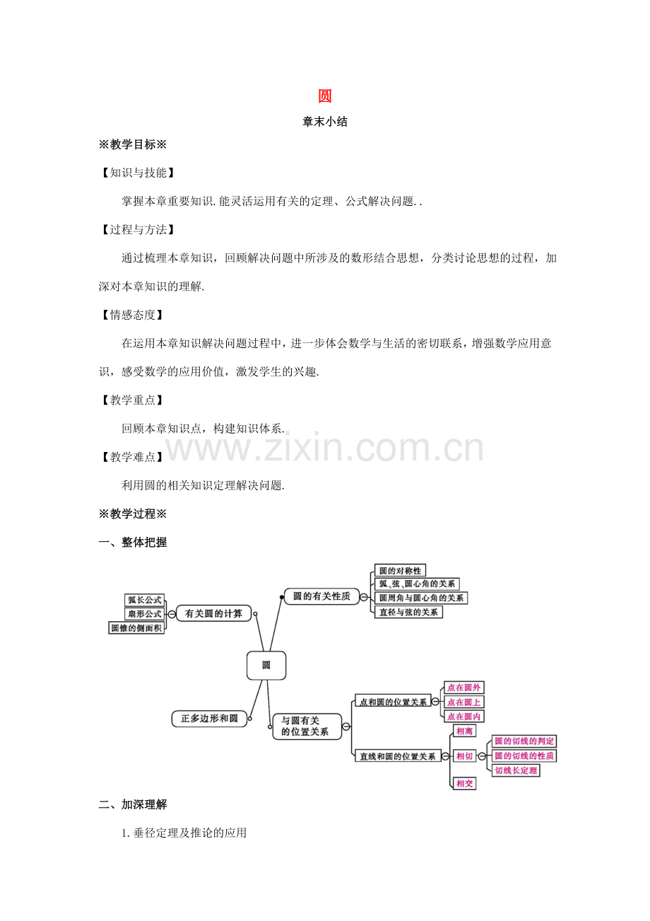 九年级数学上册 第二十四章 圆章末小结教案 （新版）新人教版-（新版）新人教版初中九年级上册数学教案.doc_第1页