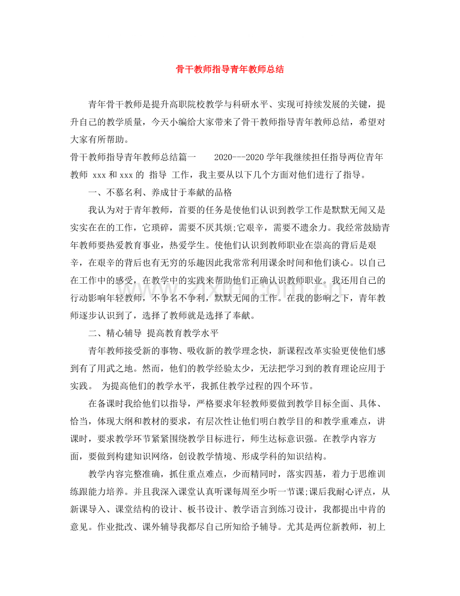 骨干教师指导青年教师总结.docx_第1页