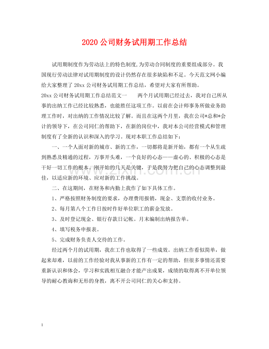 公司财务试用期工作总结.docx_第1页