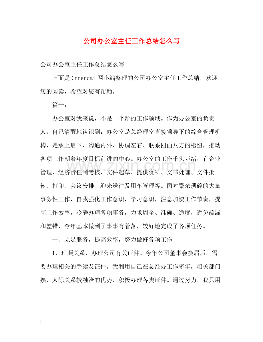 公司办公室主任工作总结怎么写.docx_第1页