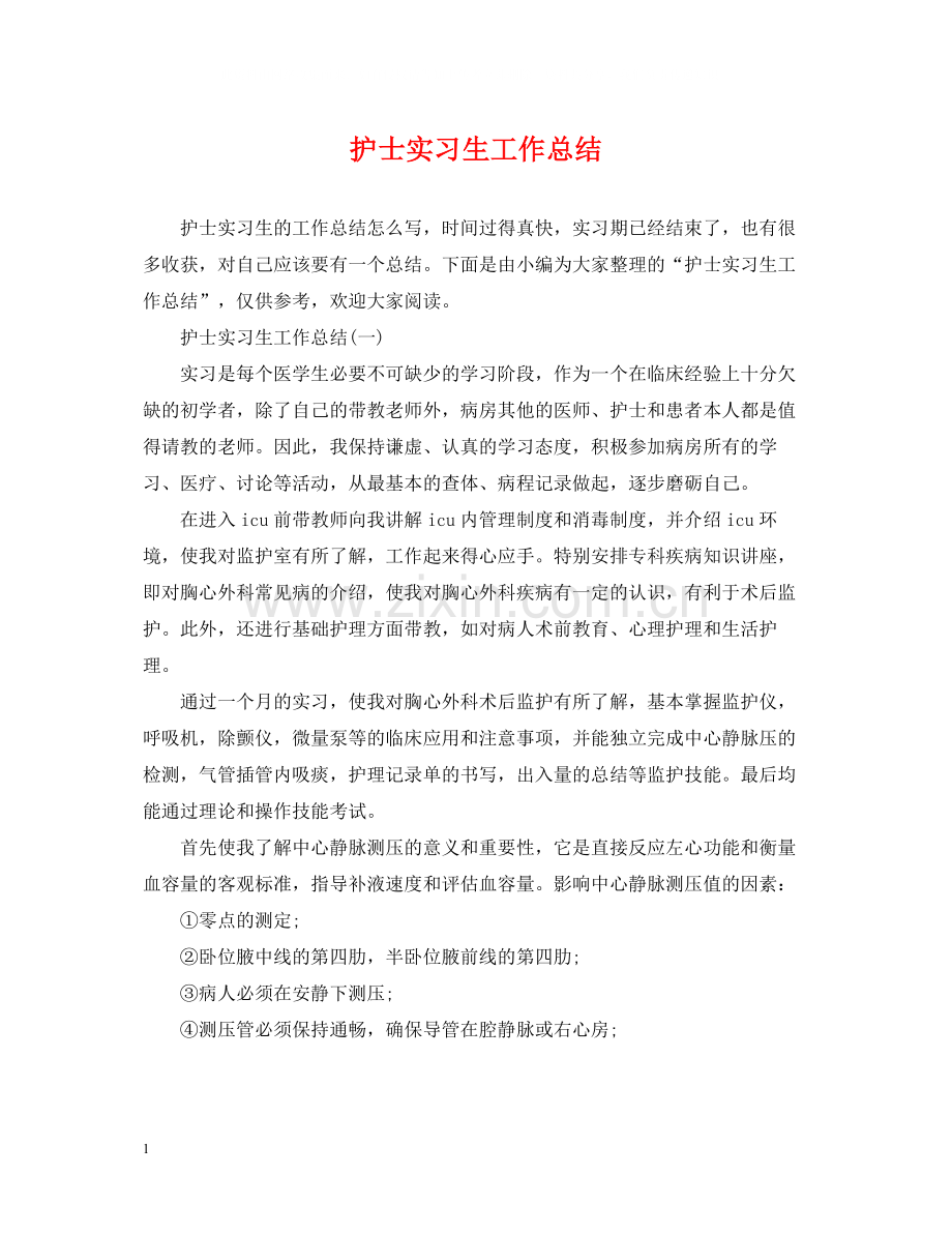 护士实习生工作总结.docx_第1页