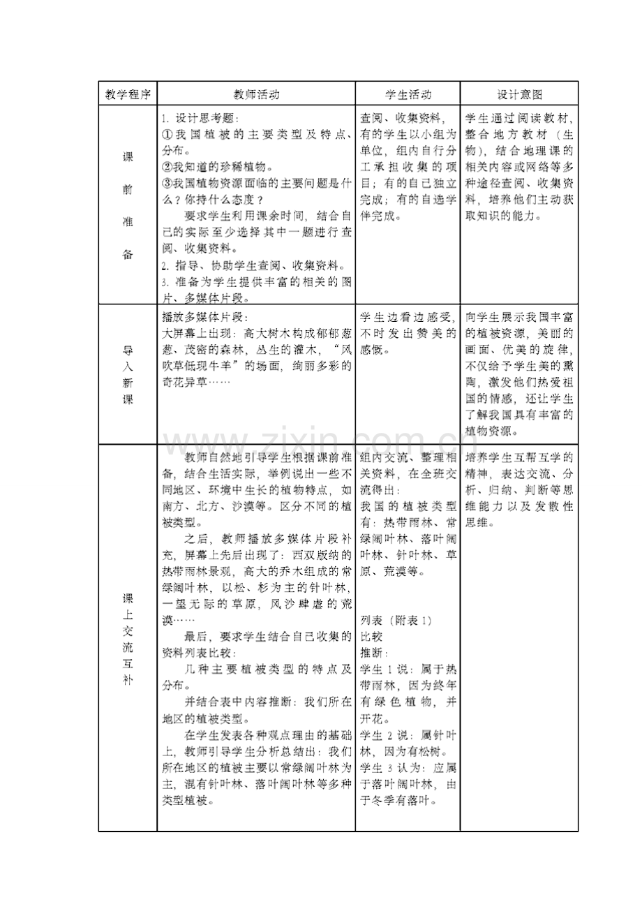 七年级生物上册 3.7.2《我国的植物资源》教案 （新版）北师大版-（新版）北师大版初中七年级上册生物教案.doc_第3页