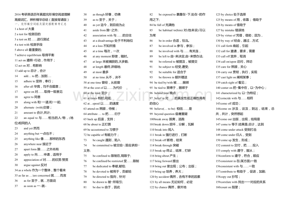 2016考研英语历年真题高频词汇、辨析精华总结(直接背诵版).pdf.doc_第1页