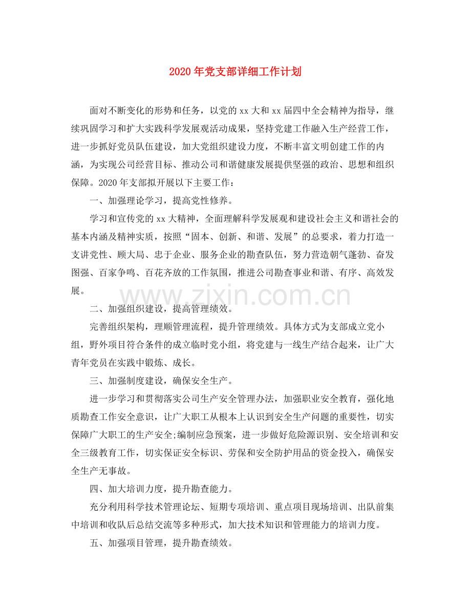 2020年党支部详细工作计划.docx_第1页