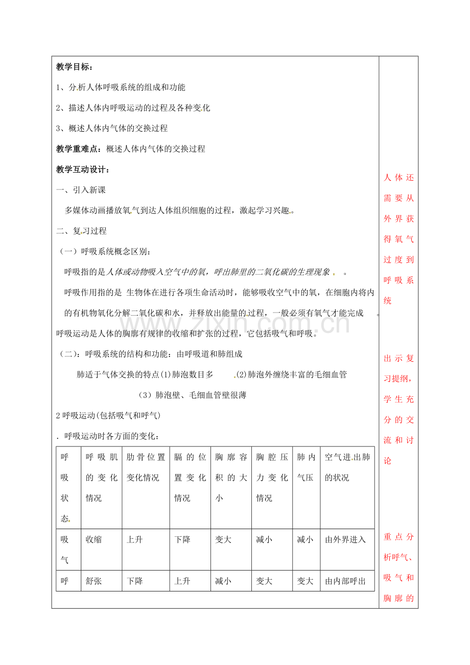 中考生物 人体的呼吸系统复习教案-人教版初中九年级全册生物教案.doc_第2页