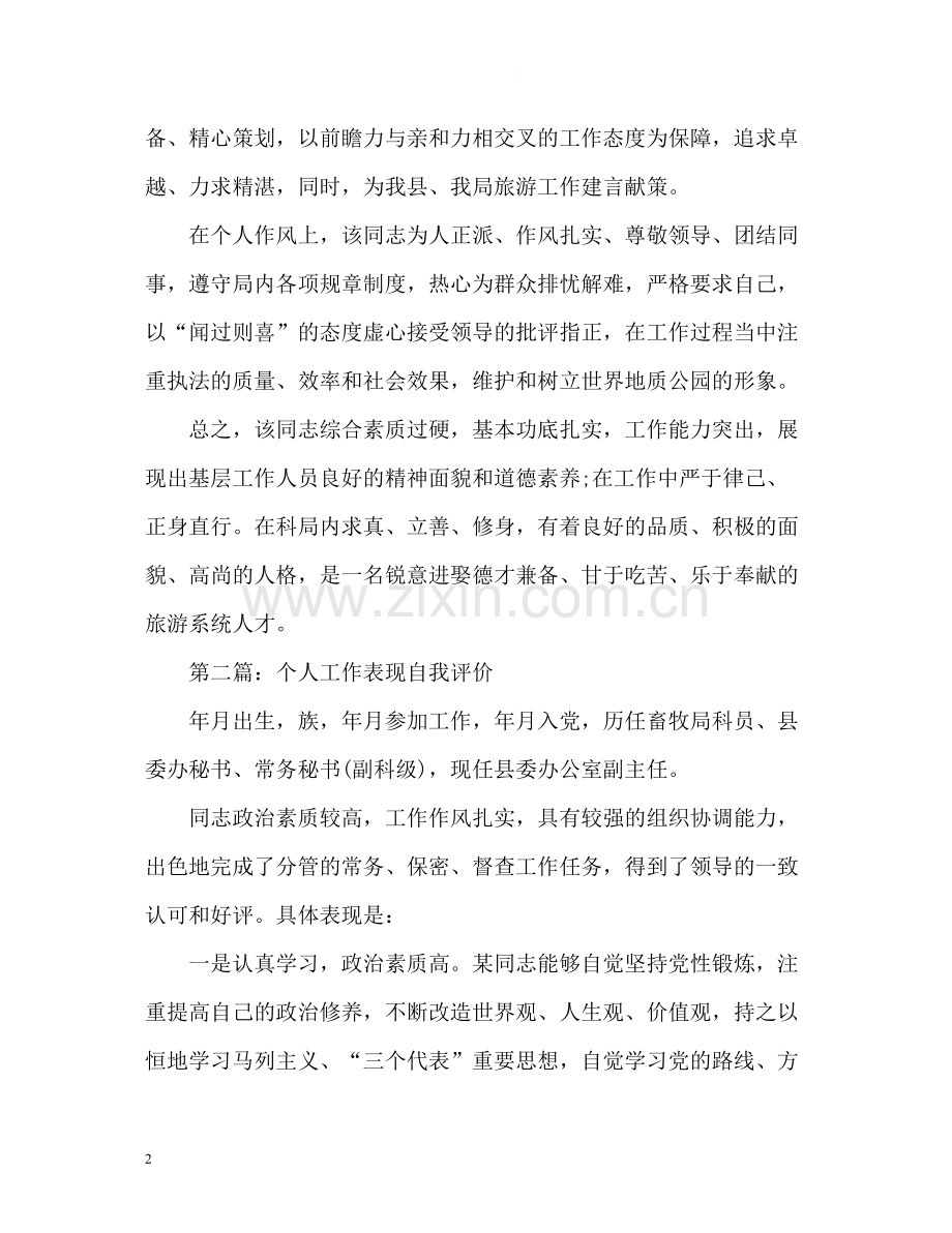 个人工作表现自我评价精.docx_第2页