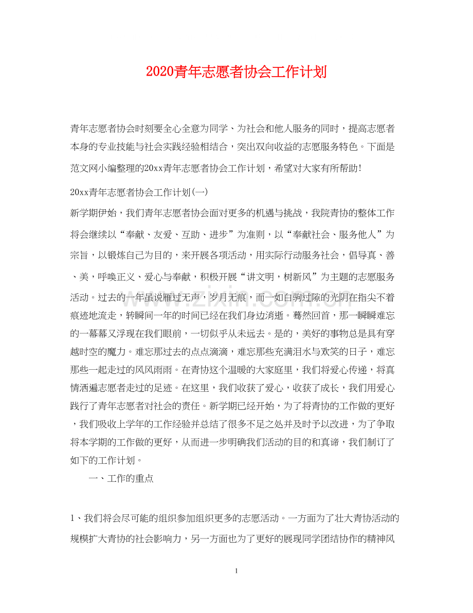 青年志愿者协会工作计划.docx_第1页