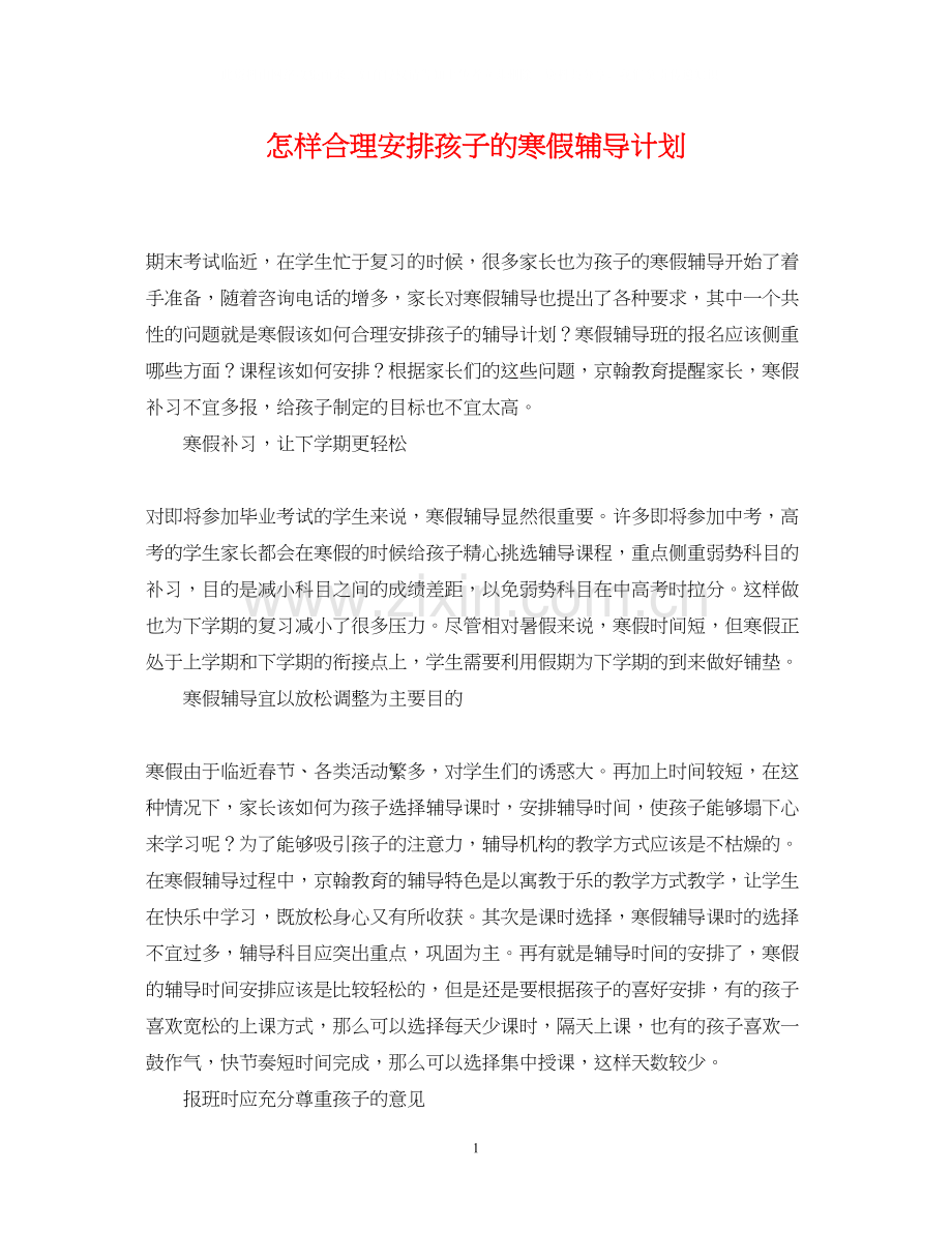 怎样合理安排孩子的寒假辅导计划.docx_第1页