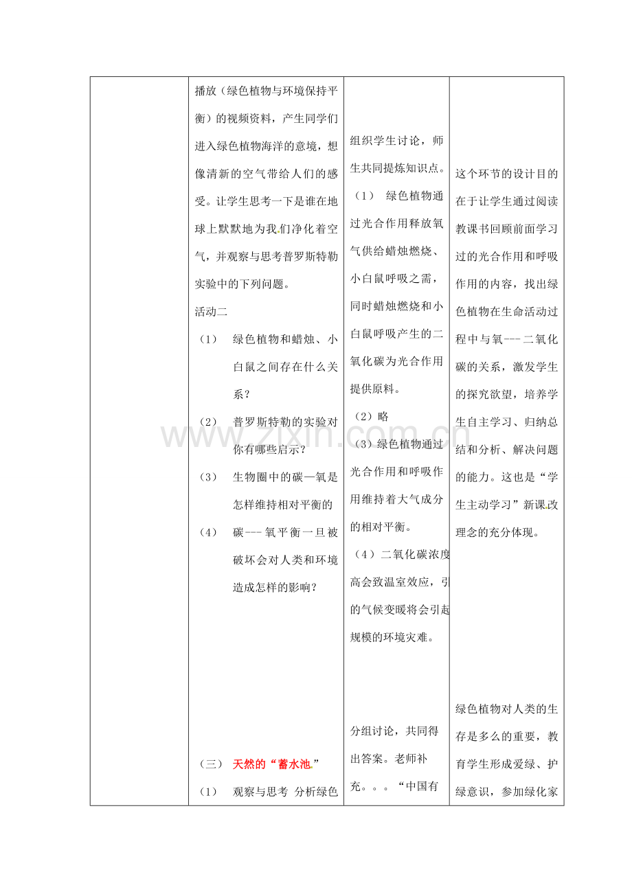 七年级生物上册 第二单元 第一章 第五节 绿色植物在生物圈中的作用教案 （新版）济南版-（新版）济南版初中七年级上册生物教案.doc_第3页