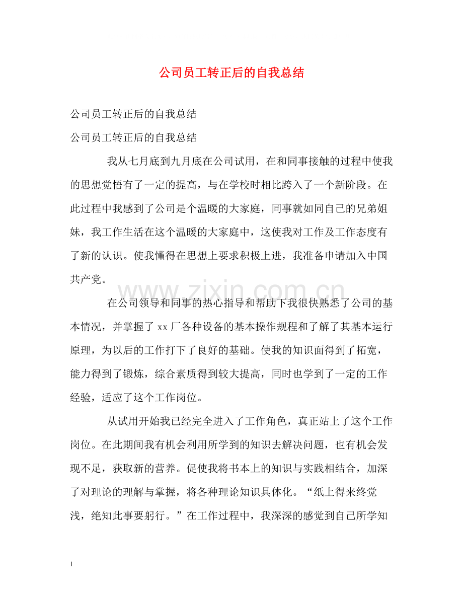 公司员工转正后的自我总结.docx_第1页