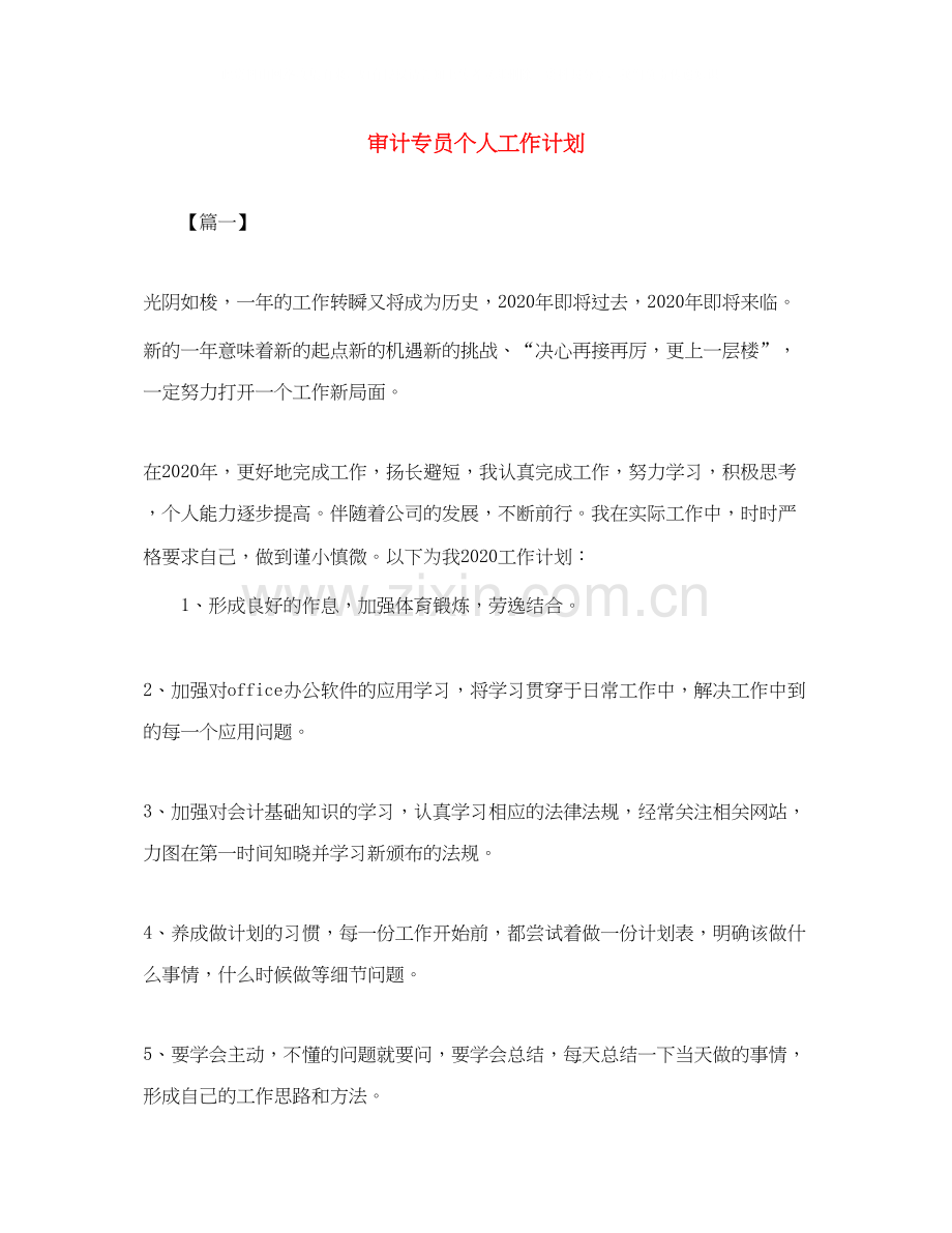 审计专员个人工作计划.docx_第1页