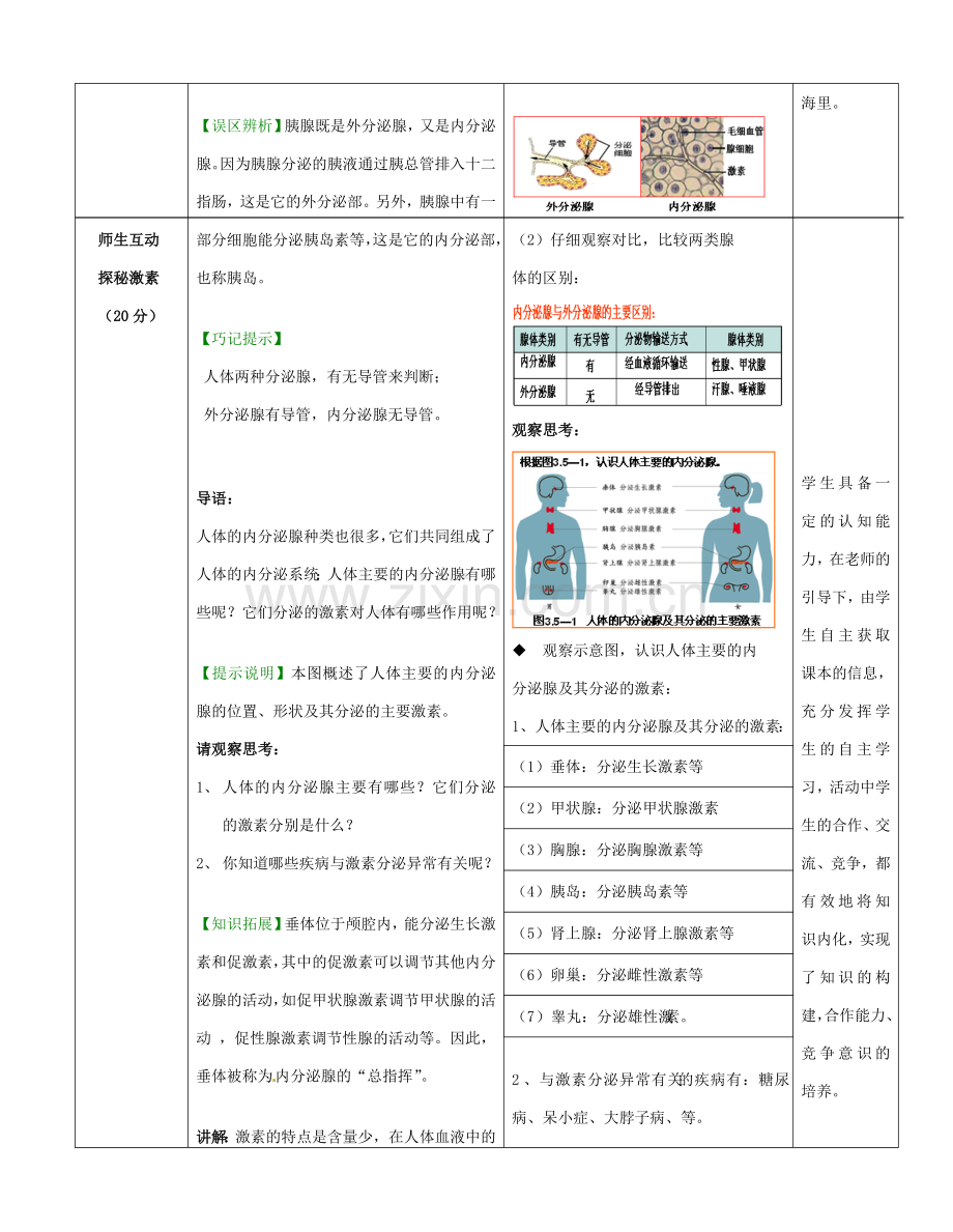 七年级生物下册 第3单元 第5章 第1节 人体的激素调节教案1 （新版）济南版.doc_第3页