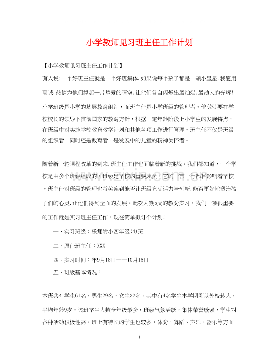 小学教师见习班主任工作计划.docx_第1页