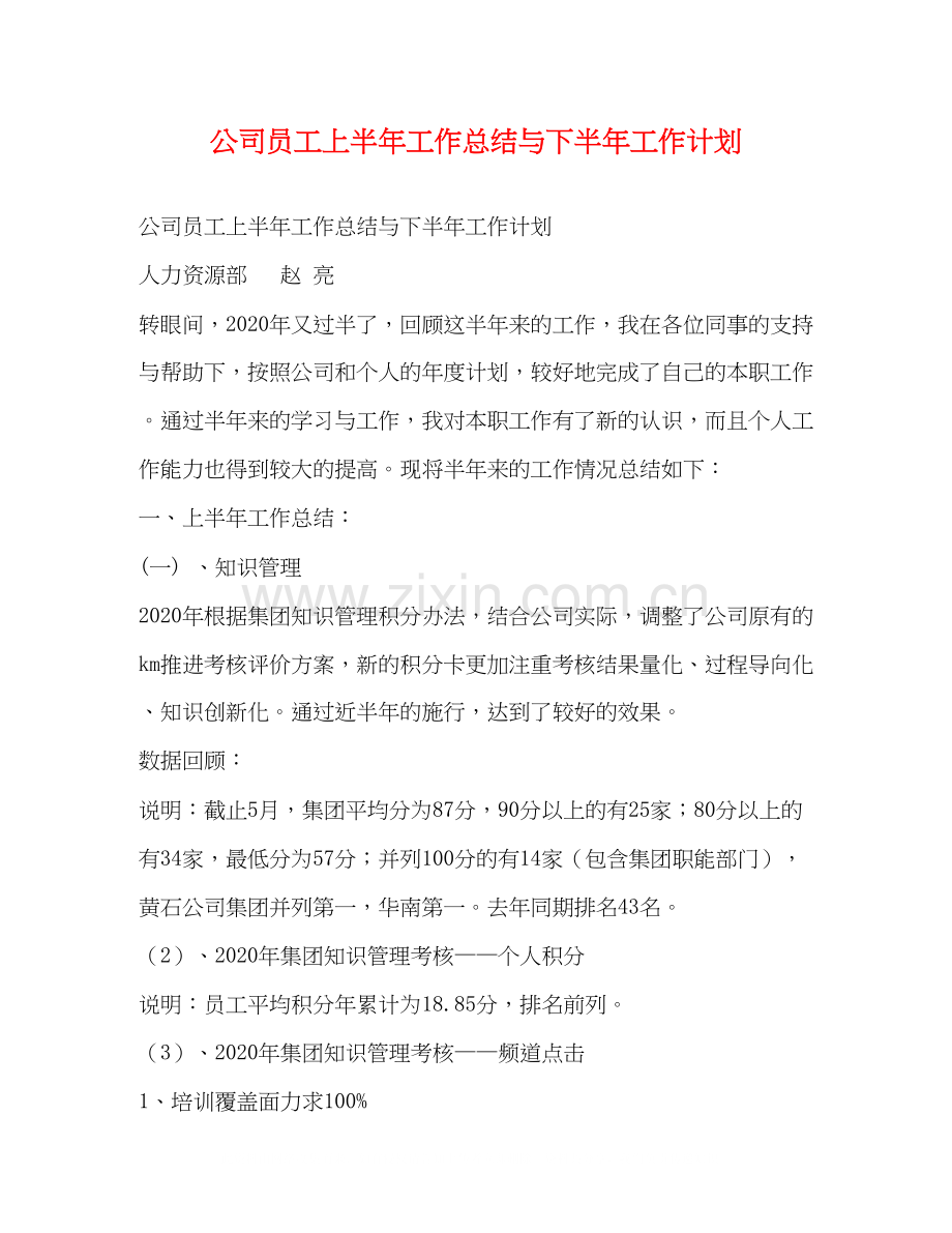 公司员工上半年工作总结与下半年工作计划.docx_第1页