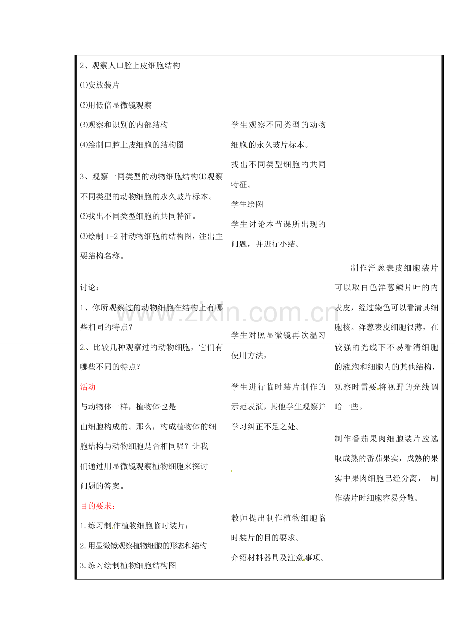 七年级生物上册 第二单元《生物体的结构》第3章 细胞是生命活动的单位 3.1 细胞的基本结构和功能（二）教案 （新版）北师大版.doc_第3页