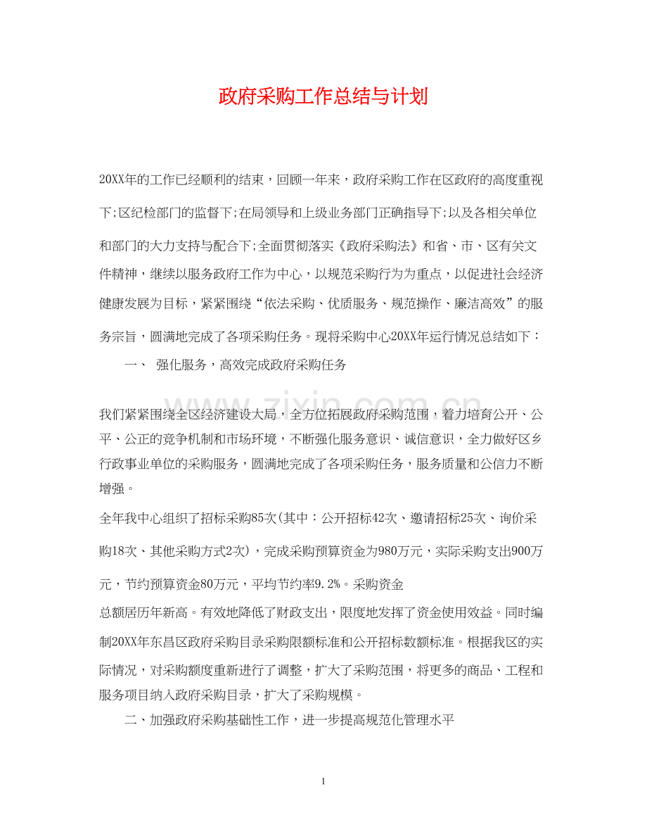 政府采购工作总结与计划.docx_第1页