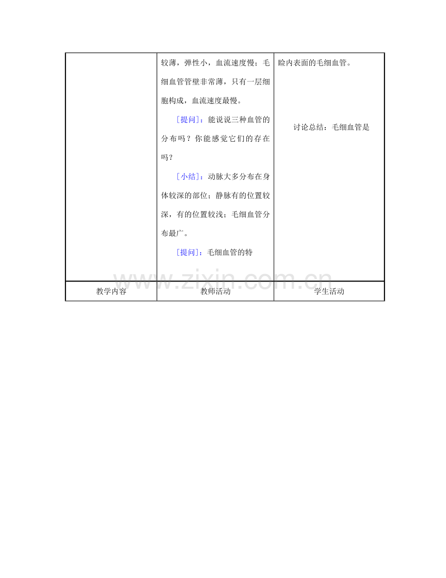 江苏省东台市唐洋镇中学七年级生物下册《10.2 血液循环》教案1 苏教版.doc_第3页