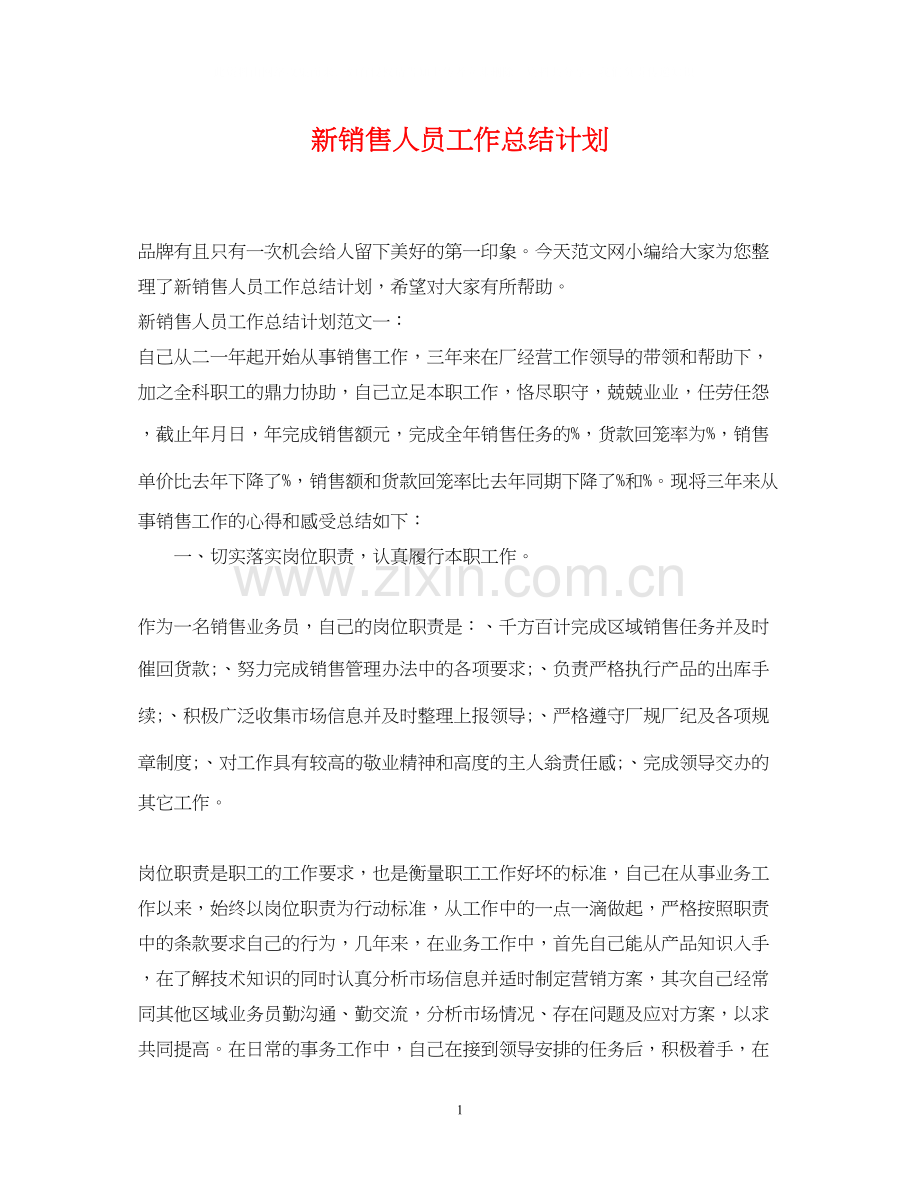 新销售人员工作总结计划.docx_第1页