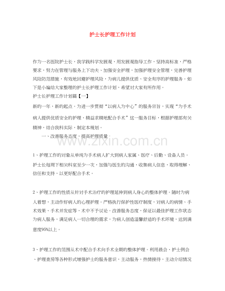 护士长护理工作计划.docx_第1页