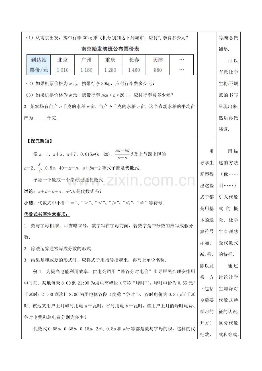 江苏省东台市唐洋镇中学七年级数学上册《3.2 代数式》教案 （新版）苏科版.doc_第2页