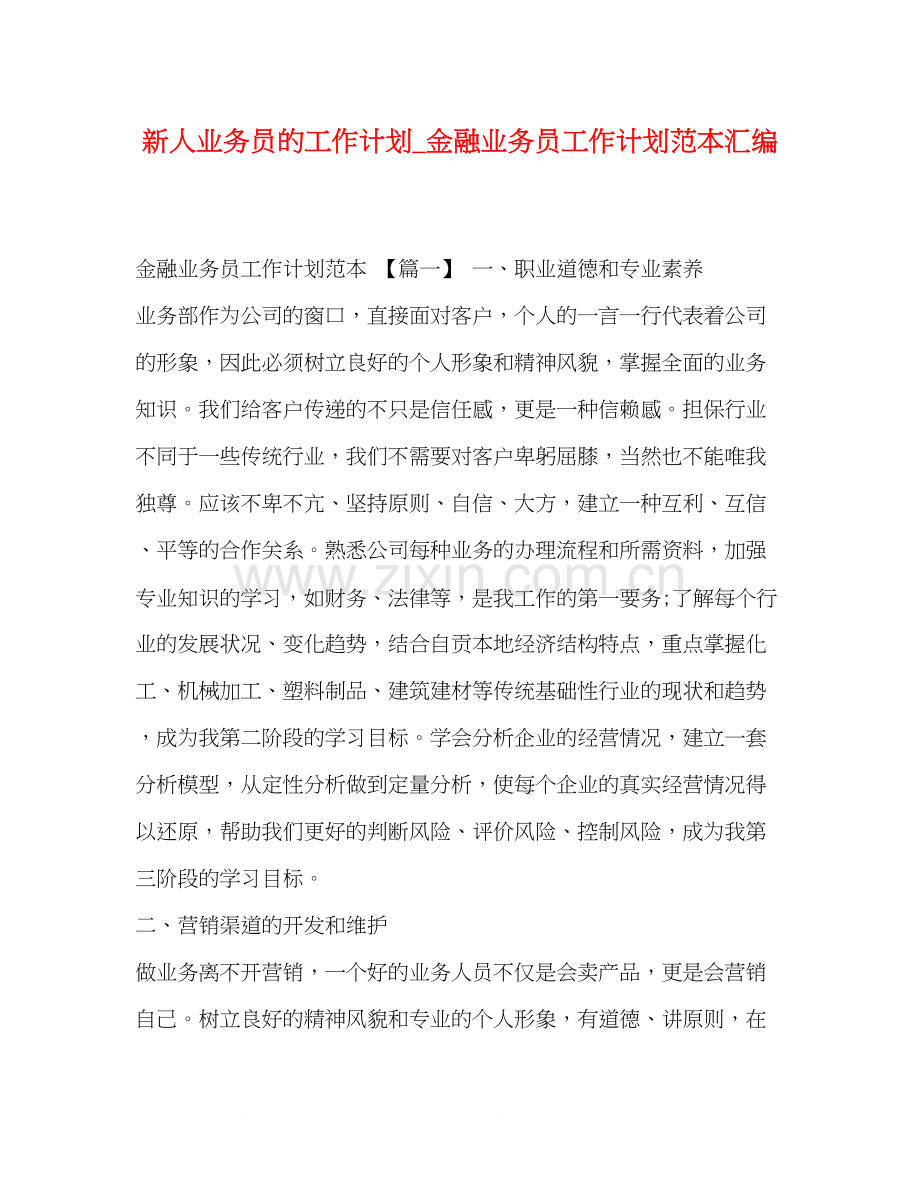 新人业务员的工作计划_金融业务员工作计划范本汇编.docx_第1页