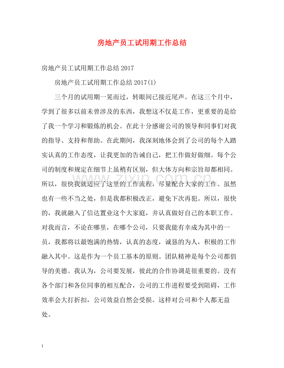 房地产员工试用期工作总结.docx_第1页