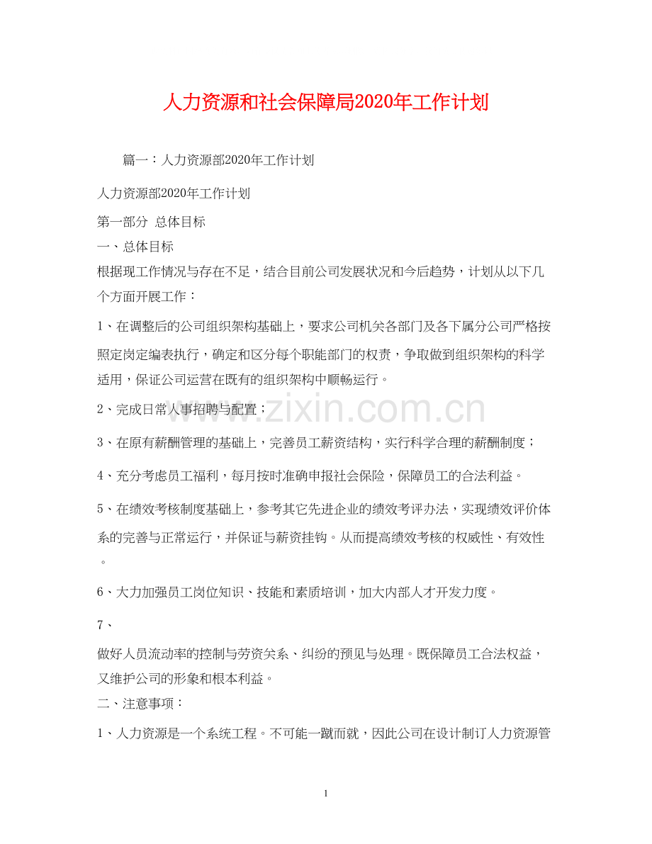 人力资源和社会保障局年工作计划.docx_第1页