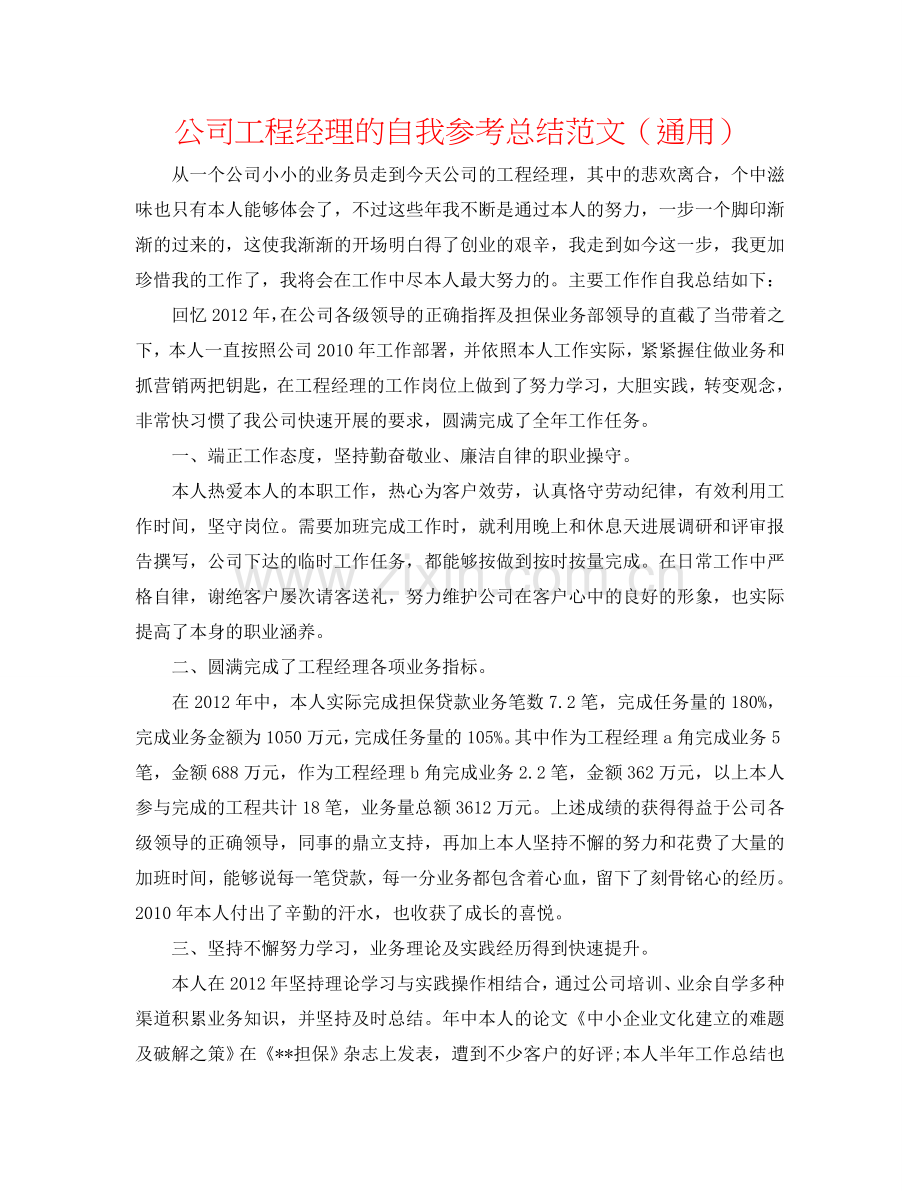 公司项目经理的自我参考总结范文（通用）.doc_第1页