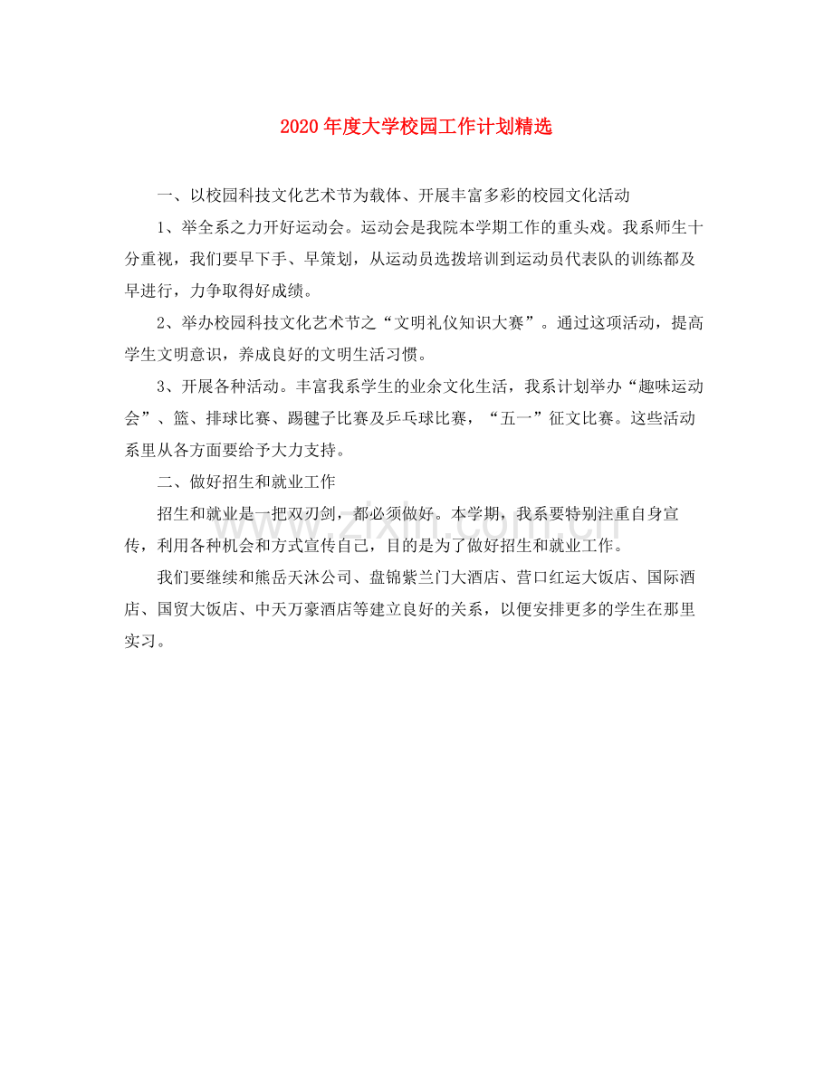 2020年度大学校园工作计划.docx_第1页