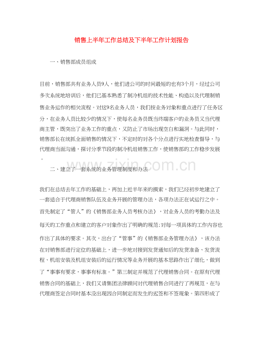 销售上半年工作总结及下半年工作计划报告.docx_第1页